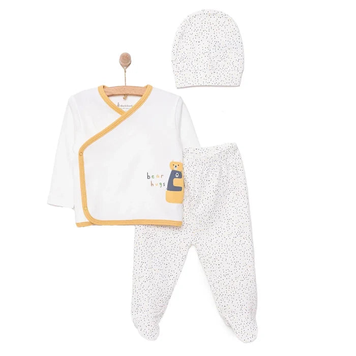 Bebbek Boys Vest Hat & Footed Bottom Set Peter Pan Collar - Ecru Ecru - ebebek