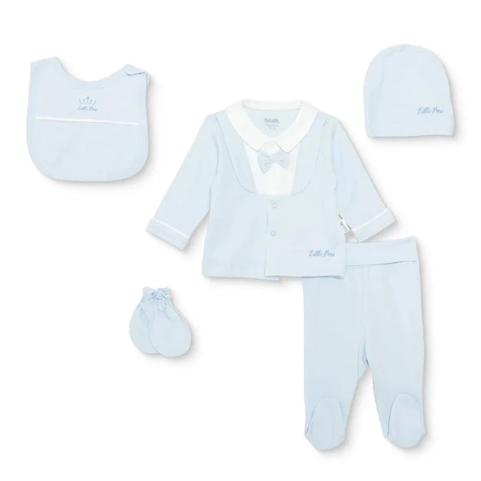 Bebetto Boys 5 - Piece Newborn Hospital Set Snap Fastening Little Boss Shirt Collar Full Length Long S - Blue Blue - ebebek