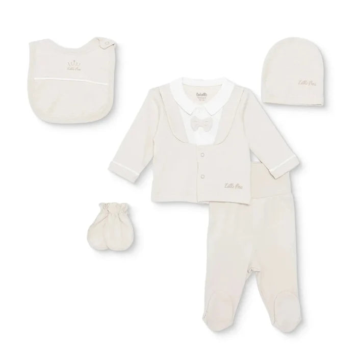 Bebetto Boys 5 - Piece Newborn Hospital Set Snap Fastening Little Boss Shirt Collar Full Length Long S - Beige Beige - ebebek