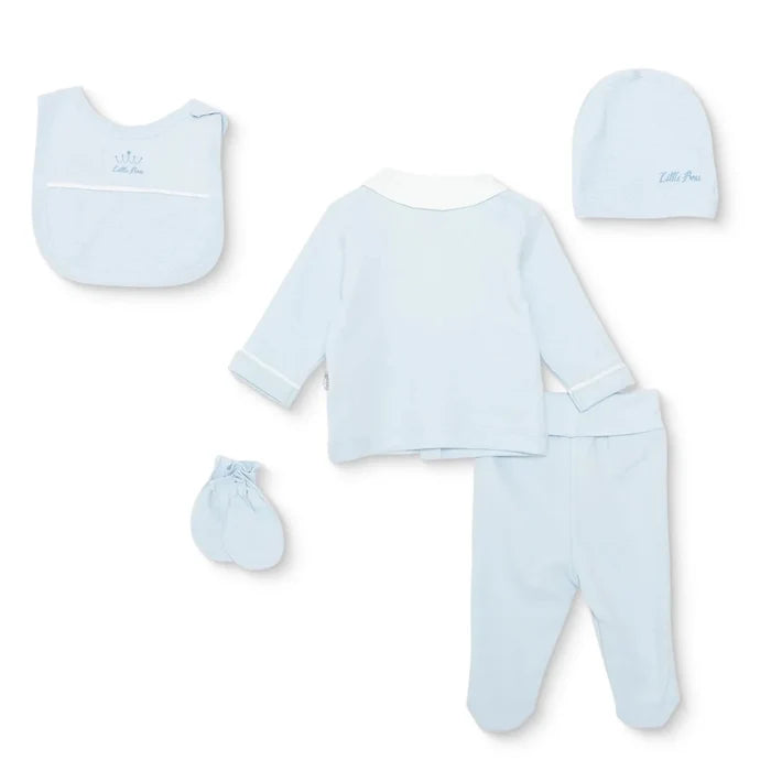Bebetto Boys 5 - Piece Newborn Hospital Set Snap Fastening Little Boss Shirt Collar Full Length Long S - Blue Blue - ebebek