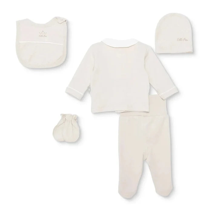 Bebetto Boys 5 - Piece Newborn Hospital Set Snap Fastening Little Boss Shirt Collar Full Length Long S - Beige Beige - ebebek