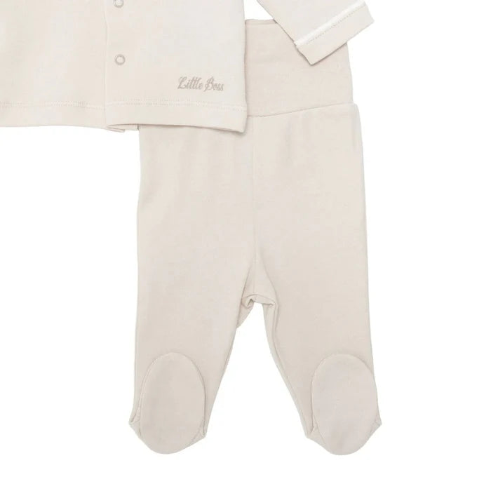 Bebetto Boys 5 - Piece Newborn Hospital Set Snap Fastening Little Boss Shirt Collar Full Length Long S - Beige Beige - ebebek