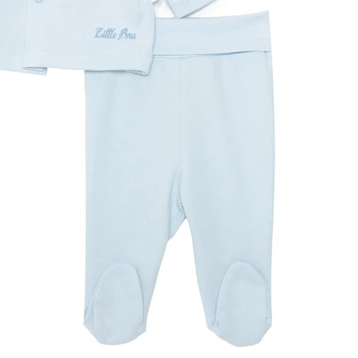 Bebetto Boys 5 - Piece Newborn Hospital Set Snap Fastening Little Boss Shirt Collar Full Length Long S - Blue Blue - ebebek