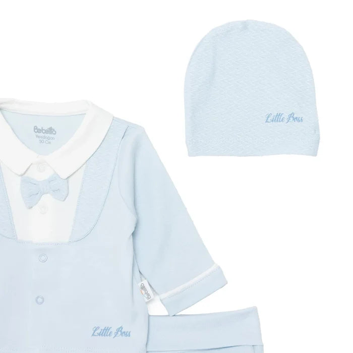 Bebetto Boys 5 - Piece Newborn Hospital Set Snap Fastening Little Boss Shirt Collar Full Length Long S - Blue Blue - ebebek
