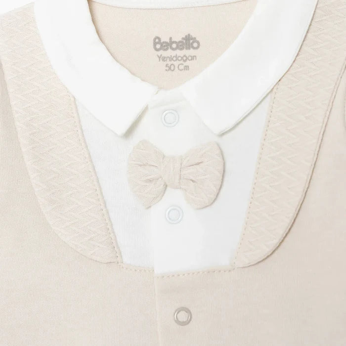 Bebetto Boys 5 - Piece Newborn Hospital Set Snap Fastening Little Boss Shirt Collar Full Length Long S - Beige Beige - ebebek