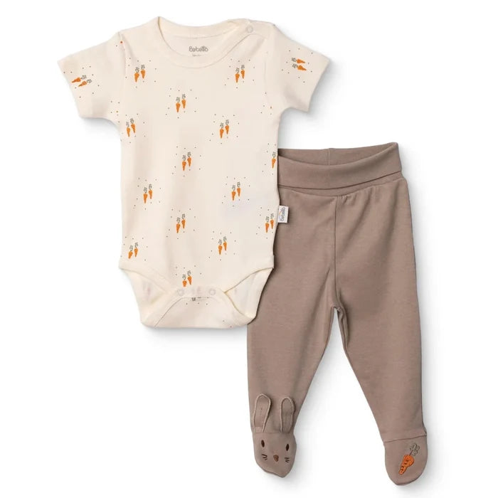Bebetto Boys Bodysuit & Footed Bottom Set Animal Print Snap Fastening Baby Carrot Crew Neck Full Len - Brown Brown - ebebek