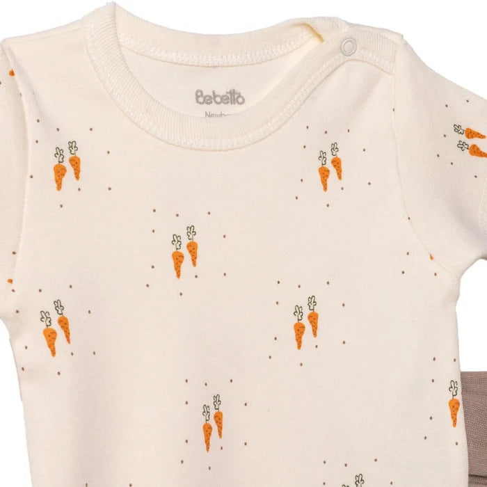 Bebetto Boys Bodysuit & Footed Bottom Set Animal Print Snap Fastening Baby Carrot Crew Neck Full Len - Brown Brown - ebebek