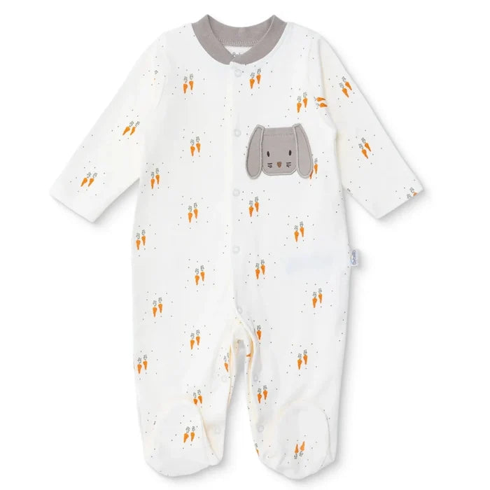 Bebetto Boys Footed Sleepsuit Animal Print Snap Fastening Baby Carrot Crew Neck Full Length Long Sle - Ecru Ecru - ebebek