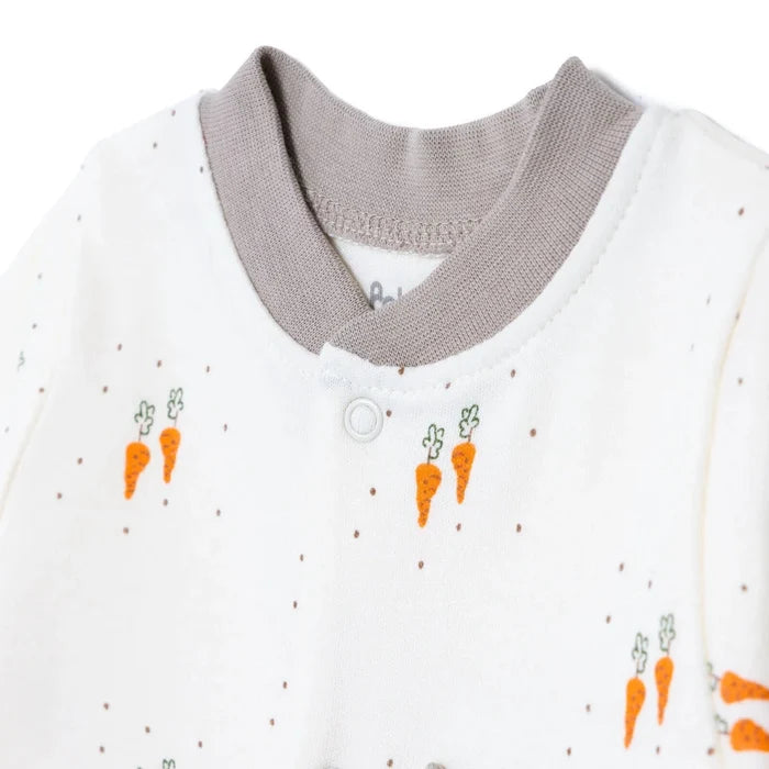 Bebetto Boys Footed Sleepsuit Animal Print Snap Fastening Baby Carrot Crew Neck Full Length Long Sle - Ecru Ecru - ebebek