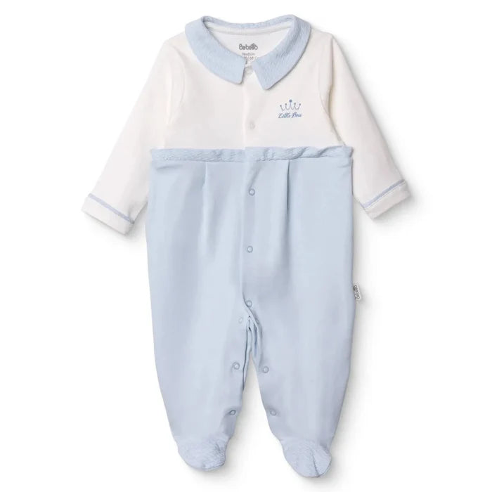 Bebetto Boys Footed Sleepsuit Snap Fastening Little Boss Shirt Collar Full Length Long Sleeve - Blue Blue - ebebek