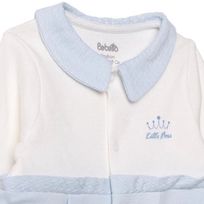 Bebetto Boys Footed Sleepsuit Snap Fastening Little Boss Shirt Collar Full Length Long Sleeve - Blue Blue - ebebek