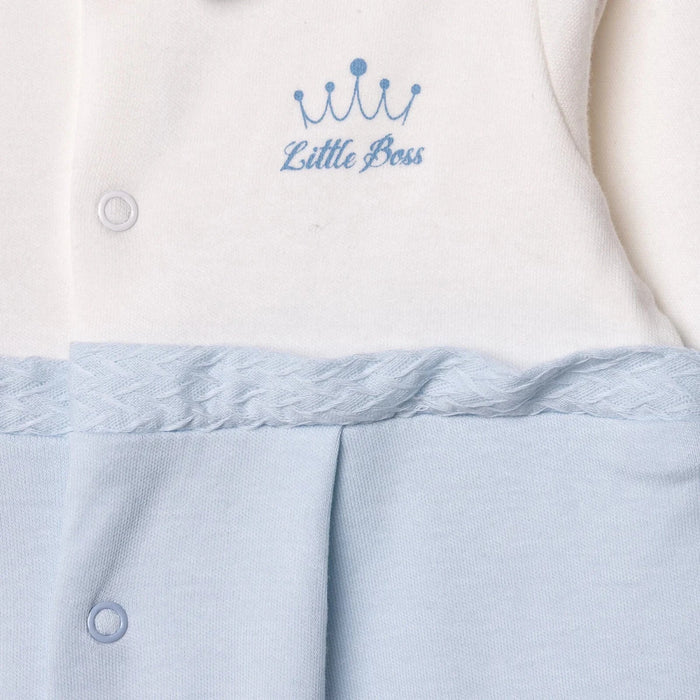 Bebetto Boys Footed Sleepsuit Snap Fastening Little Boss Shirt Collar Full Length Long Sleeve - Blue Blue - ebebek