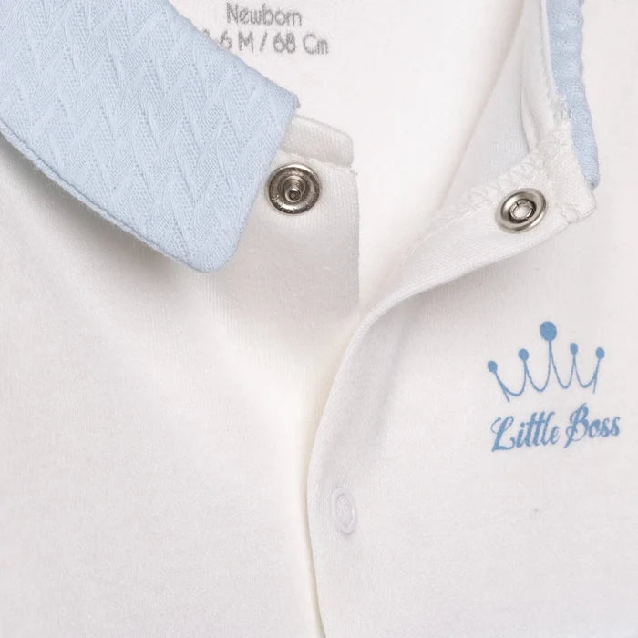 Bebetto Boys Footed Sleepsuit Snap Fastening Little Boss Shirt Collar Full Length Long Sleeve - Blue Blue - ebebek
