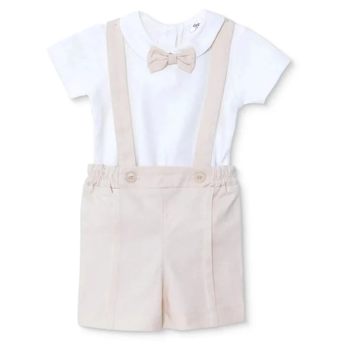 Bebetto Boys Short Dungarees & T-shirt Snap Fastening Little Boss Shirt Collar Short Length Short Sl - Beige Beige - ebebek
