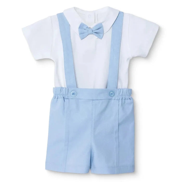 Bebetto Boys Short Dungarees & T-shirt Snap Fastening Little Boss Shirt Collar Short Length Short Sl - Blue Blue - ebebek