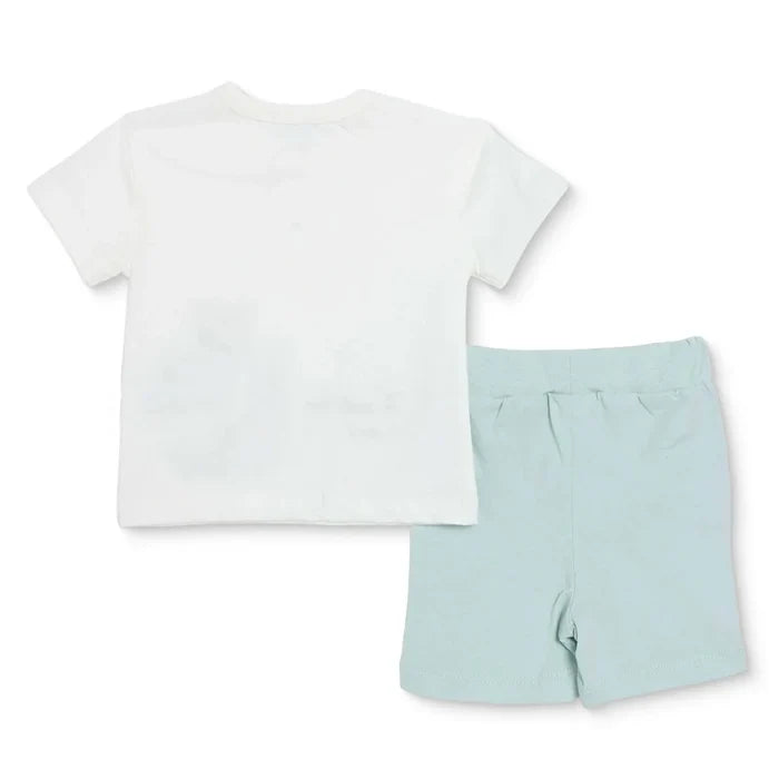 Bebetto Boys T-shirt & Shorts Set Bear Print Buttoned Hello Crew Neck Short Length Short Sleeve - Multicolour Multicolour - ebebek