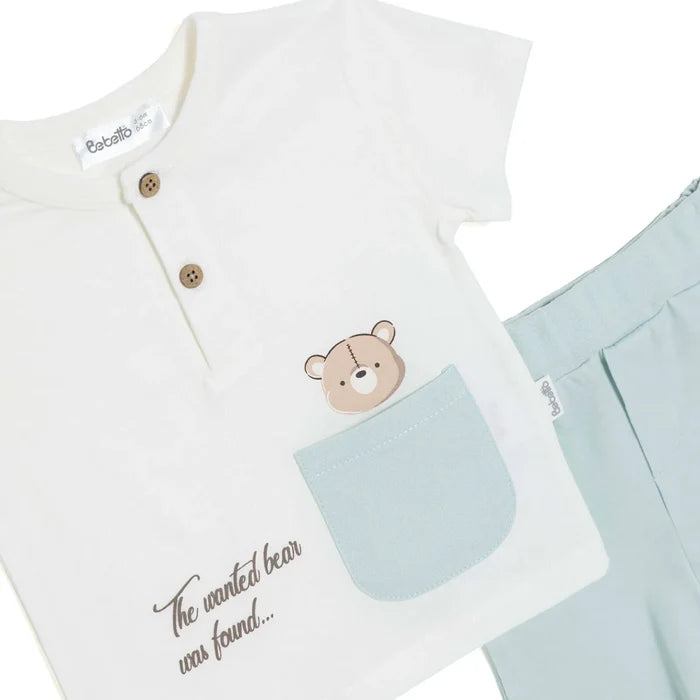 Bebetto Boys T-shirt & Shorts Set Bear Print Buttoned Hello Crew Neck Short Length Short Sleeve - Multicolour Multicolour - ebebek