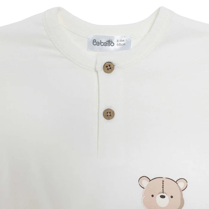 Bebetto Boys T-shirt & Shorts Set Bear Print Buttoned Hello Crew Neck Short Length Short Sleeve - Multicolour Multicolour - ebebek