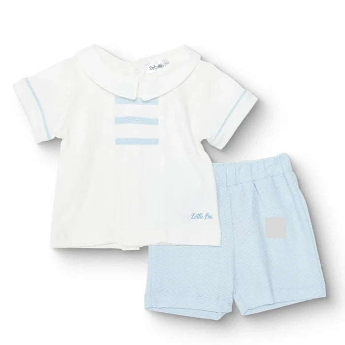 Bebetto Boys T-shirt & Shorts Set Snap Fastening Little Boss Shirt Collar Short Length Short Sleeve - Blue Blue - ebebek