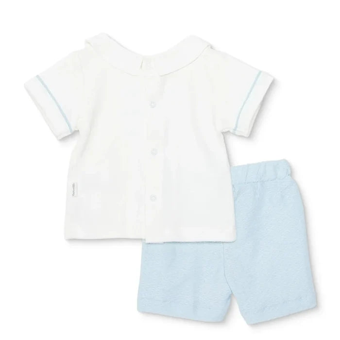 Bebetto Boys T-shirt & Shorts Set Snap Fastening Little Boss Shirt Collar Short Length Short Sleeve - Blue Blue - ebebek