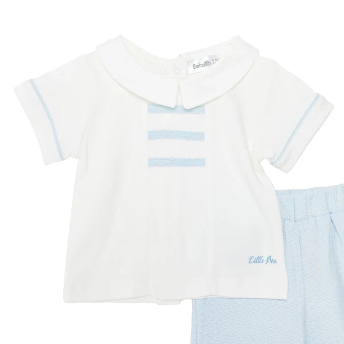 Bebetto Boys T-shirt & Shorts Set Snap Fastening Little Boss Shirt Collar Short Length Short Sleeve - Blue Blue - ebebek