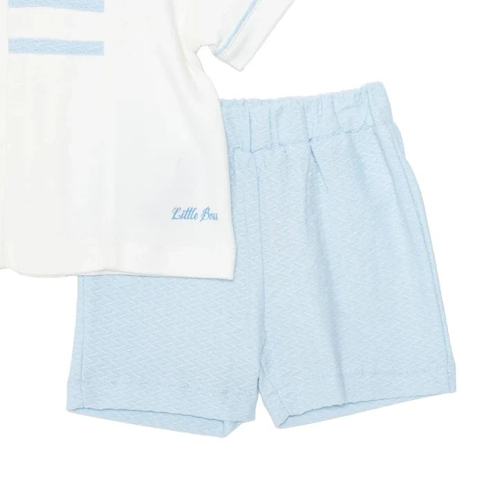 Bebetto Boys T-shirt & Shorts Set Snap Fastening Little Boss Shirt Collar Short Length Short Sleeve - Blue Blue - ebebek
