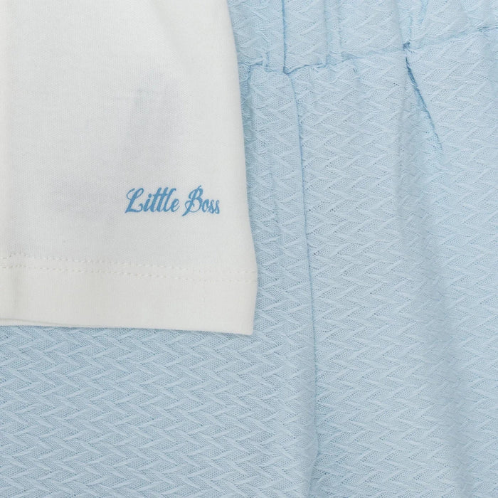 Bebetto Boys T-shirt & Shorts Set Snap Fastening Little Boss Shirt Collar Short Length Short Sleeve - Blue Blue - ebebek