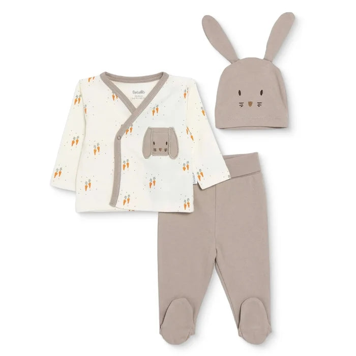 Bebetto Boys Vest Hat & Footed Bottom Set Animal Print Snap Fastening Baby Carrot Envelope Neck Full - Brown Brown - ebebek