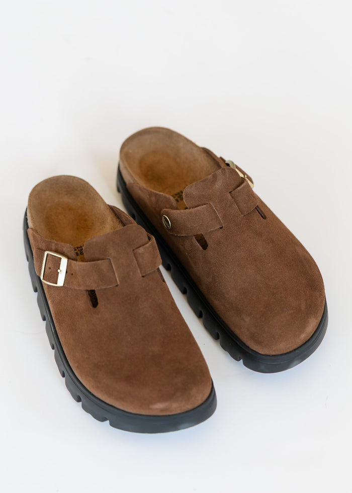 Birkenstock® Dark Tea Suede Boston Chunky Clog Shoes
