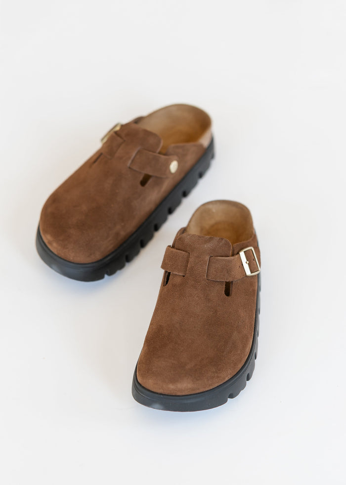 Birkenstock® Dark Tea Suede Boston Chunky Clog Shoes