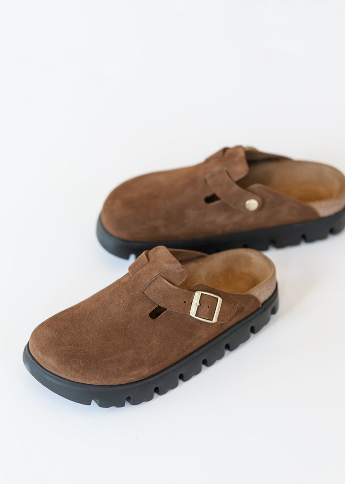 Birkenstock® Dark Tea Suede Boston Chunky Clog Shoes