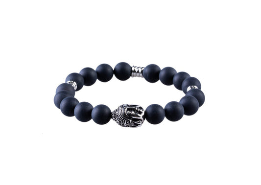Black Agate Beaded Steel Bracelet
