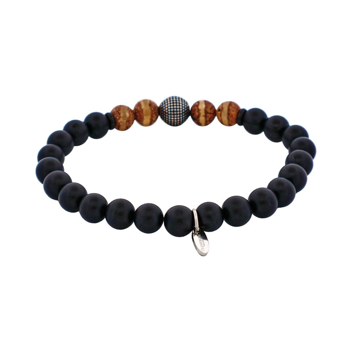 Black Agate & Earth Stone Antique Steel Bead Bracelet