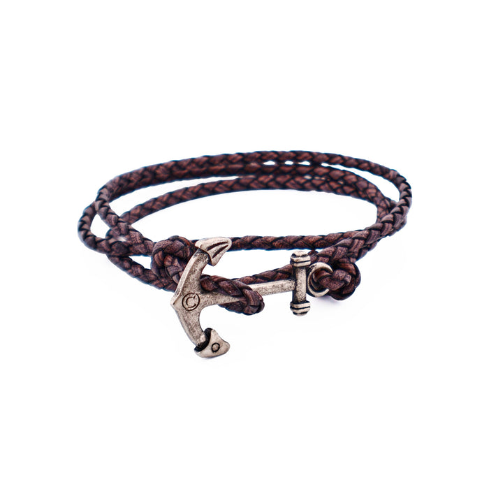 Black Antique Leather Anchor Bracelet