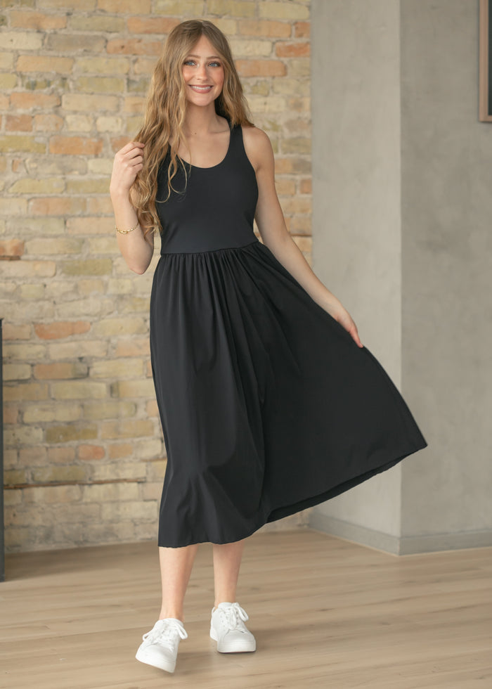 Black BreezeEase Rib Tank Midi Dress - FINAL SALE FF Dresses
