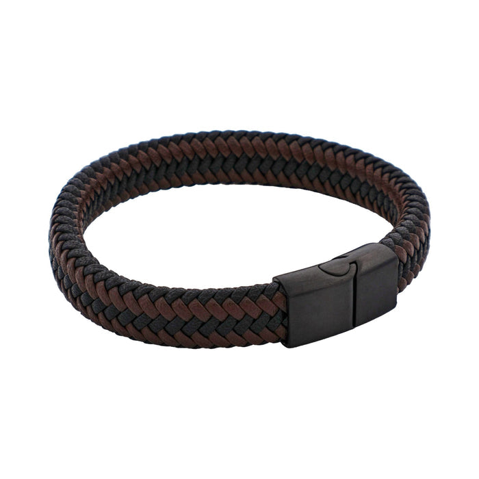 Black & Brown Leather Ion Plated Black Steel Bracelet