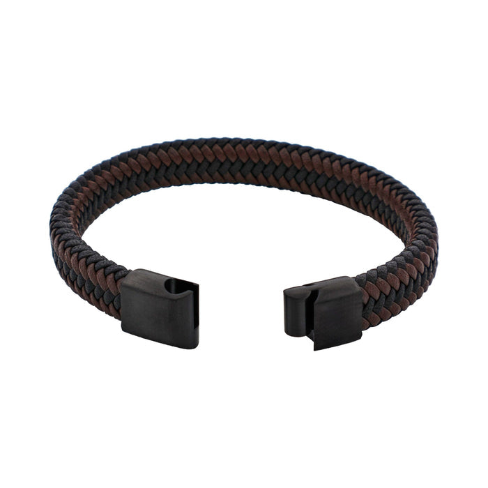 Black & Brown Leather Ion Plated Black Steel Bracelet