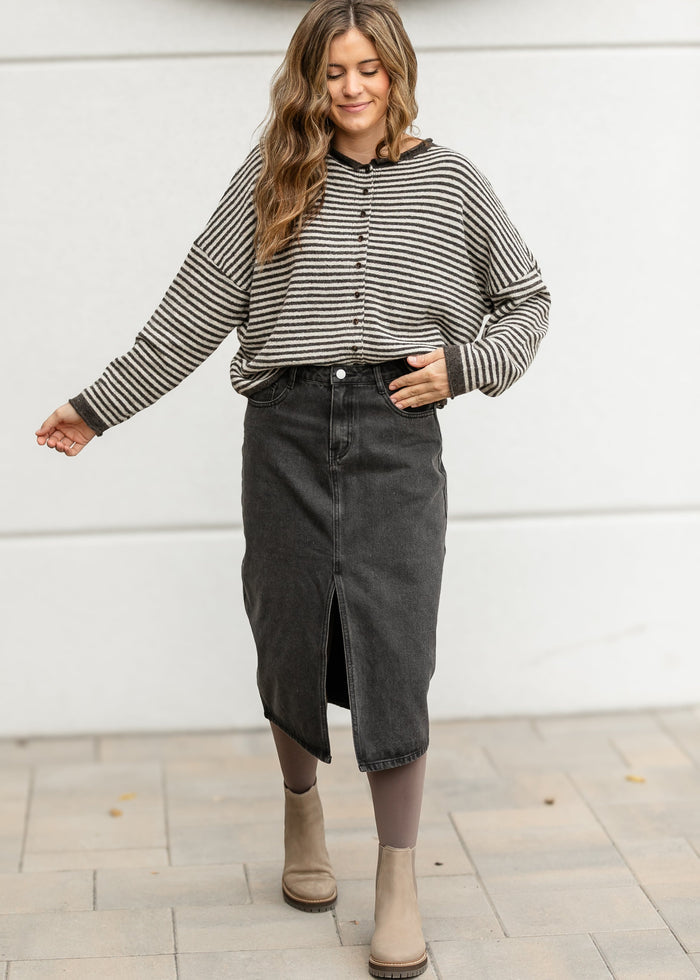 Black Denim Midi Pencil Skirt FF Skirts