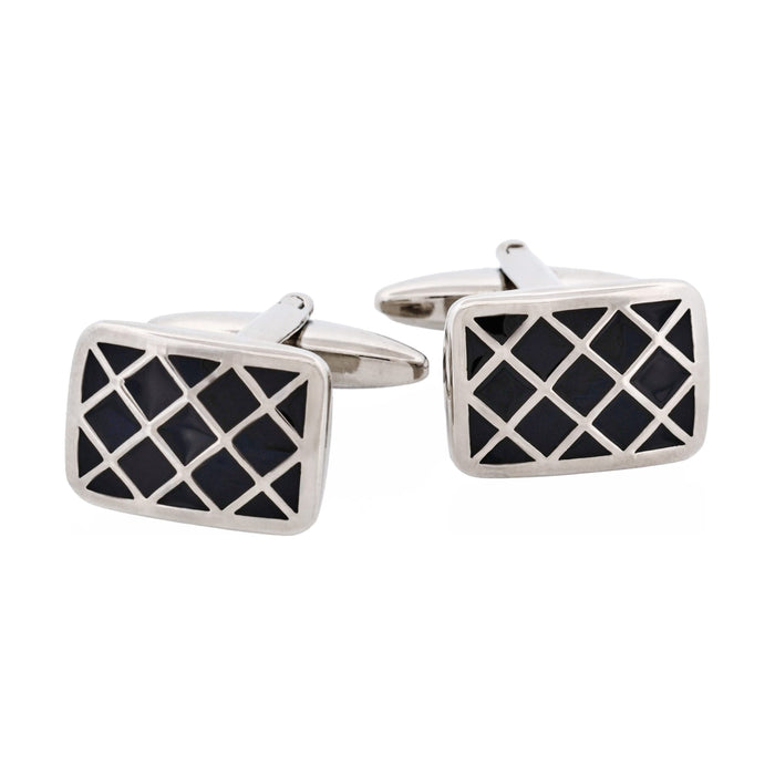 Black Enamel Lattice Patterned Cufflinks