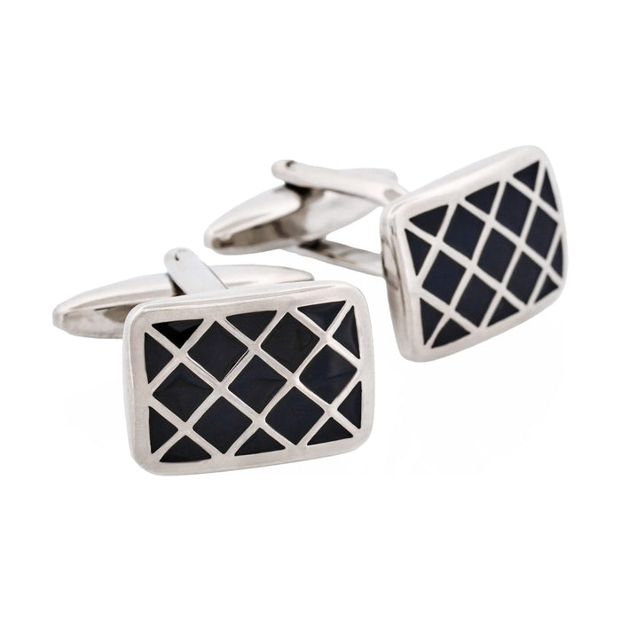 Black Enamel Lattice Patterned Cufflinks