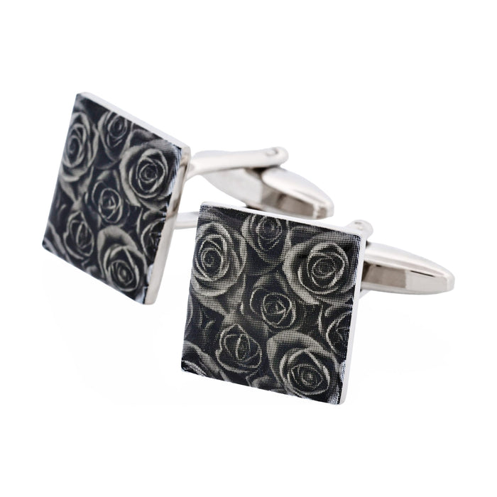Black Floral Print Enamel Cufflinks
