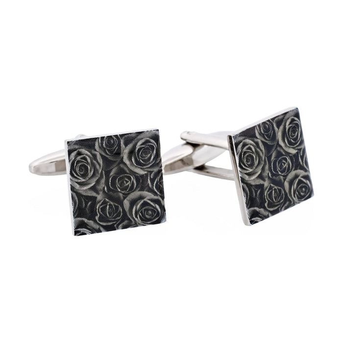 Black Floral Print Enamel Cufflinks