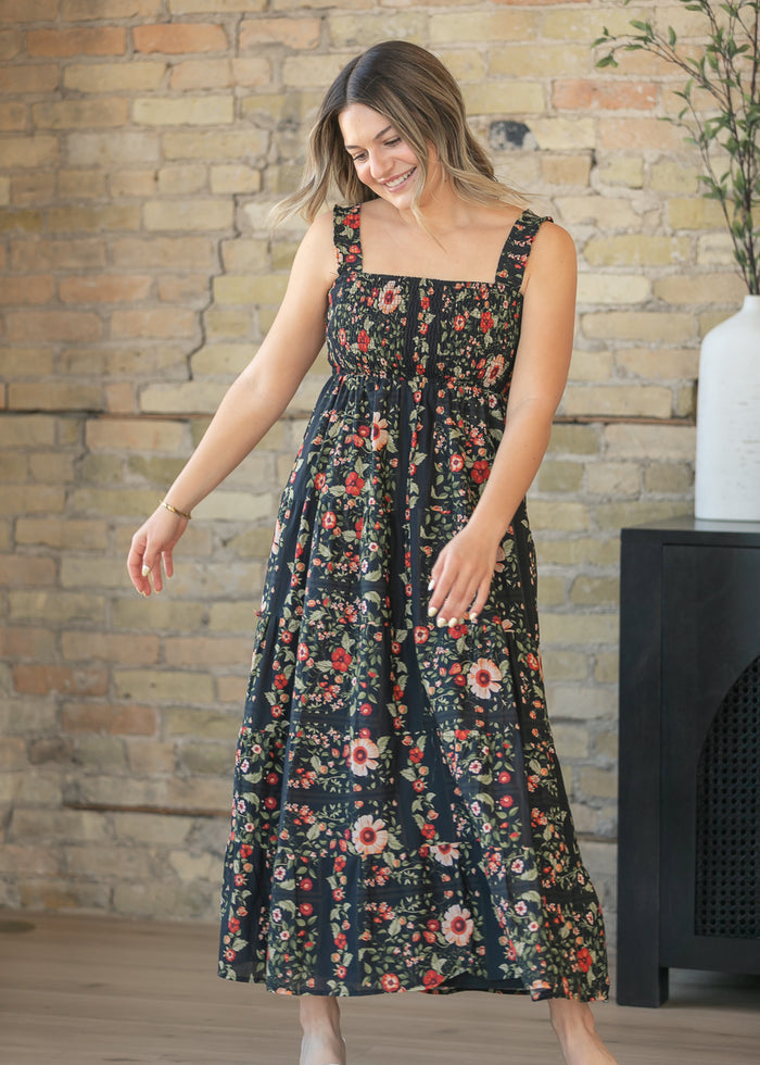 Black Floral Sleeveless Midi Dress FF Dresses