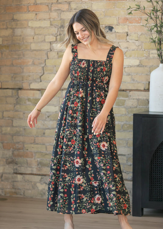Black Floral Sleeveless Midi Dress FF Dresses