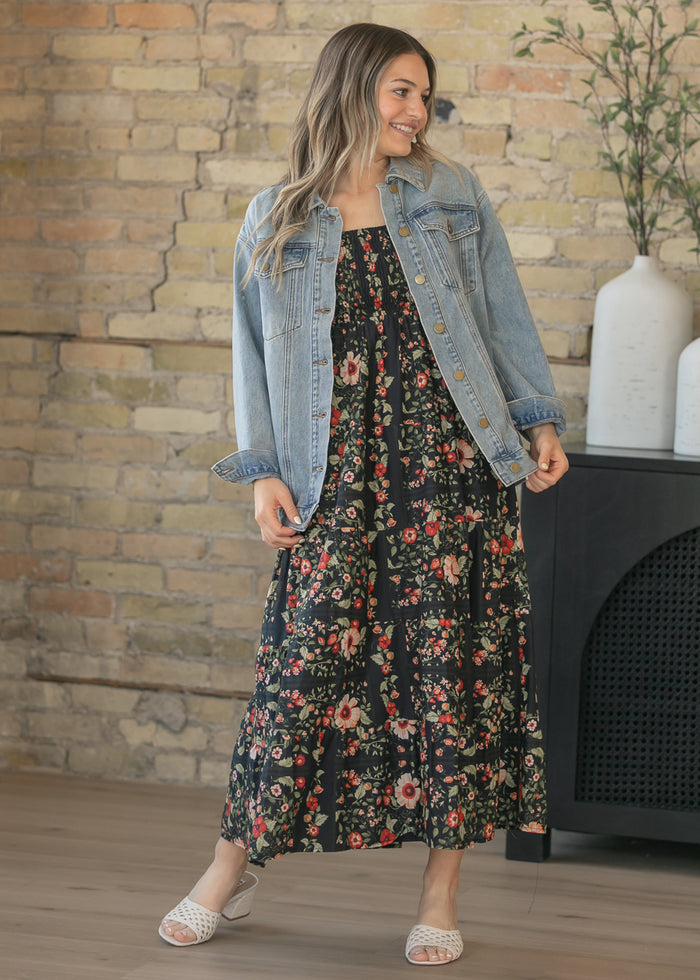Black Floral Sleeveless Midi Dress FF Dresses