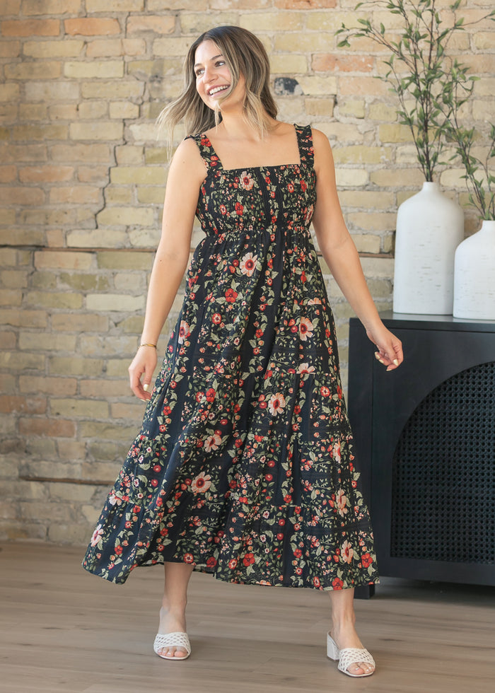 Black Floral Sleeveless Midi Dress FF Dresses