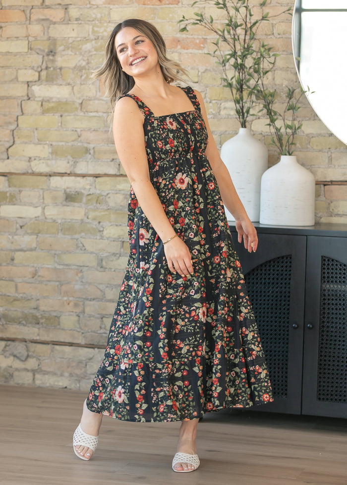 Black Floral Sleeveless Midi Dress FF Dresses