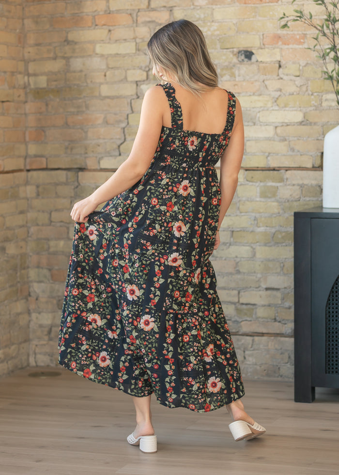 Black Floral Sleeveless Midi Dress FF Dresses