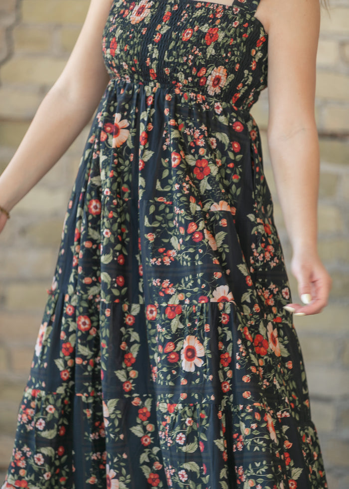 Black Floral Sleeveless Midi Dress FF Dresses