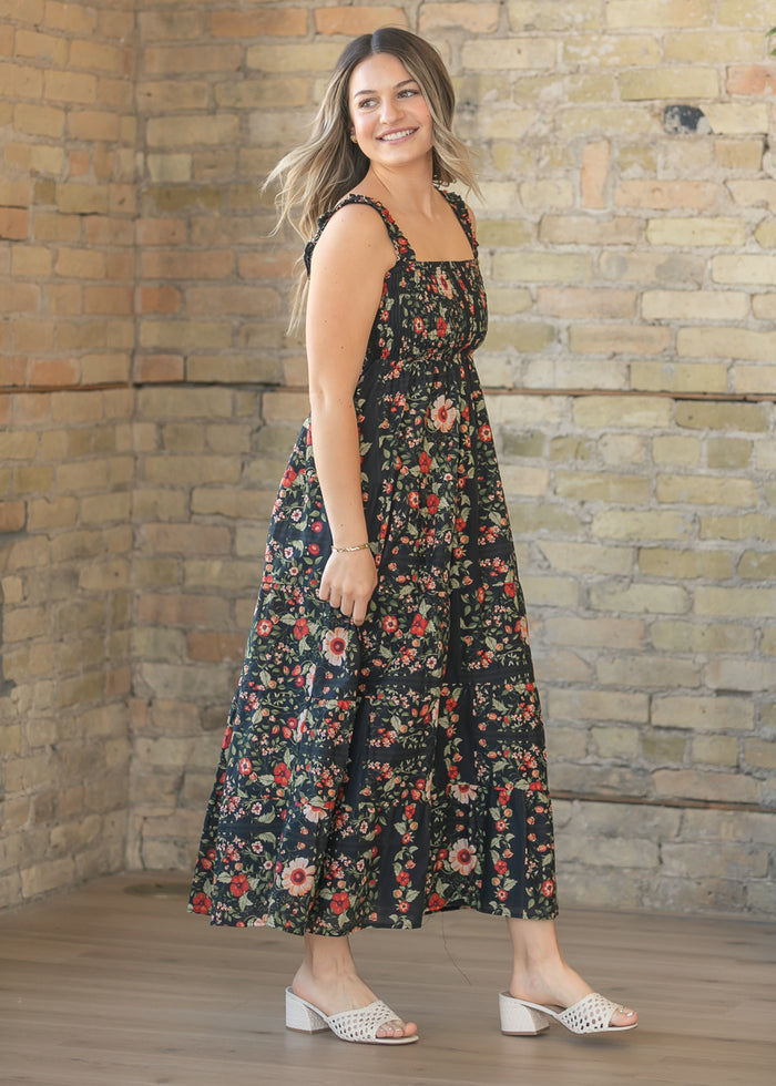 Black Floral Sleeveless Midi Dress FF Dresses